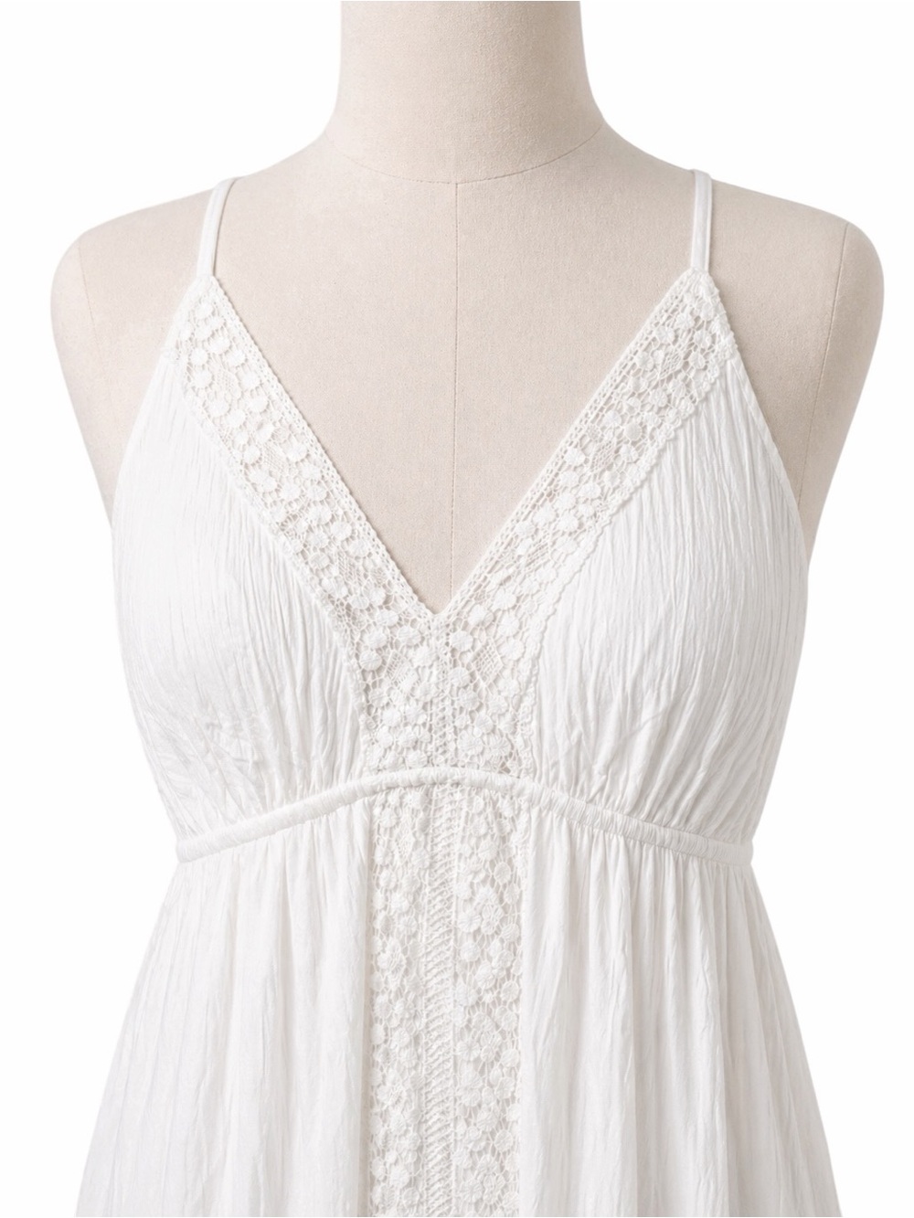 WallFlower Gauze Maxi Dress Crochet Trim Spaghetti Strap Flowy Sundress White XL - Picture 2 of 12